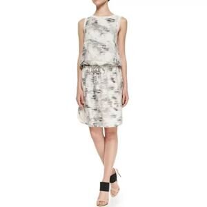 Vince White and Black Printed Sleeveless Shift Dress